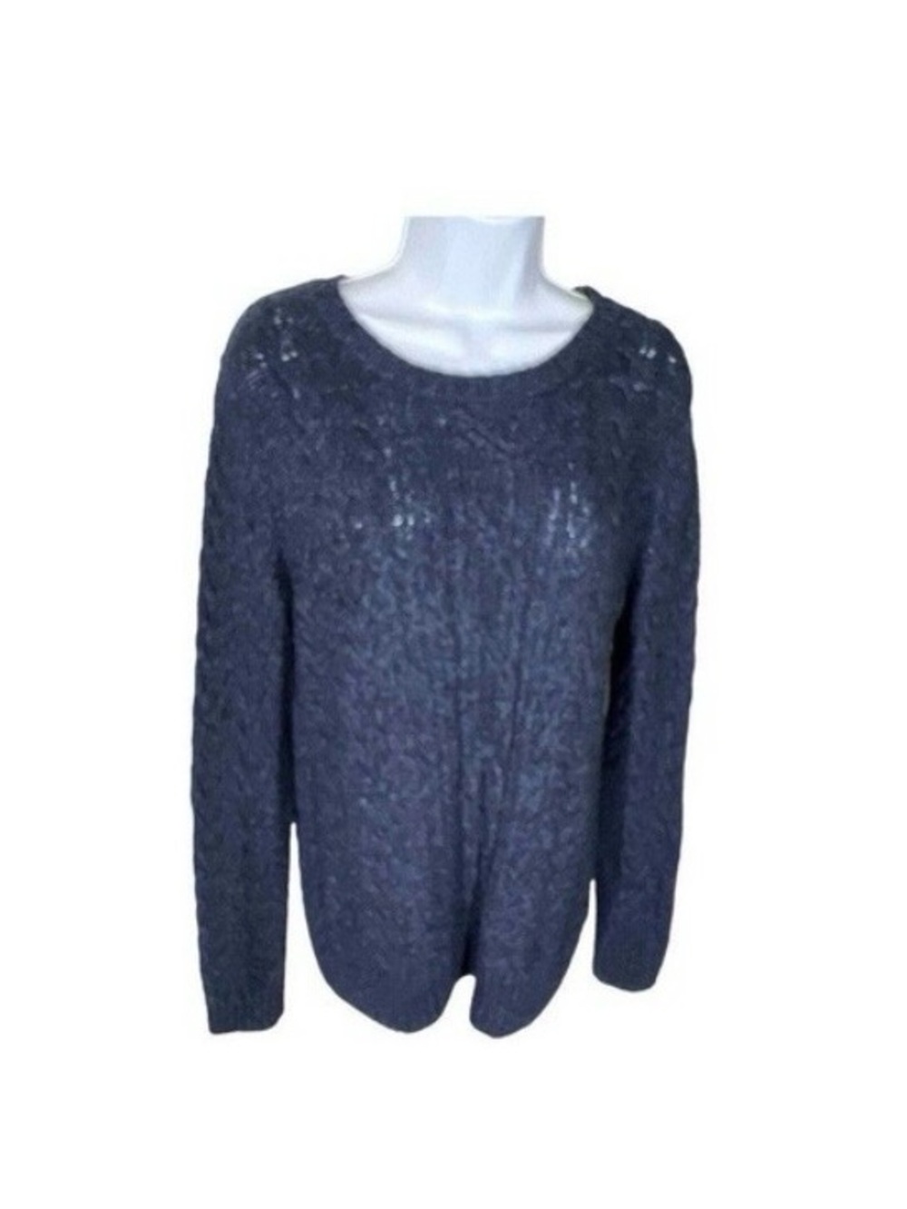 Massimo Dutti Women's Chunky Cable Knit Sweater Large Dark Blue Classic